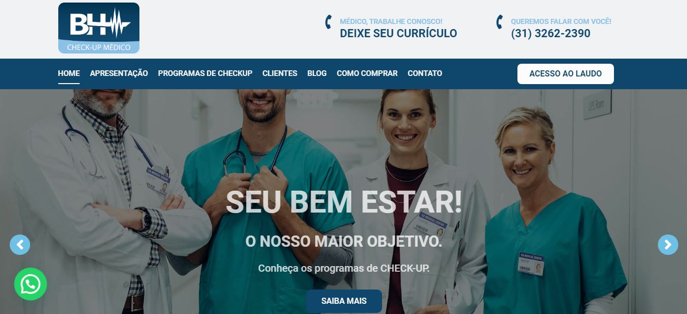 Criação do site de exames checkups médicos BH Checkup