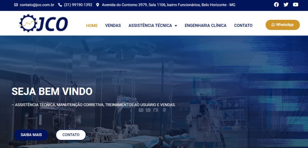 Criação do Site JCO Medical. Desenvolvimento de sites para empresas de engenharia e manutenções hospitalares JCO Medical, clique e conheça!