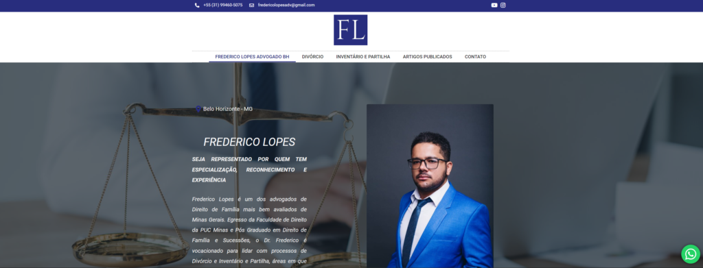 Desenvolvimento do Site Frederico Lopes Advogado de Familia