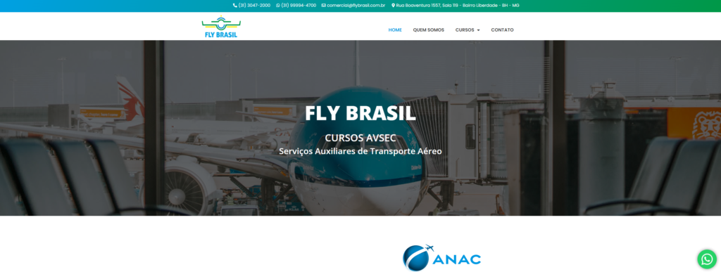 Criação do Site Fly Brasil Cursos AVSEC Serviços Auxiliares de Transporte Aéreo