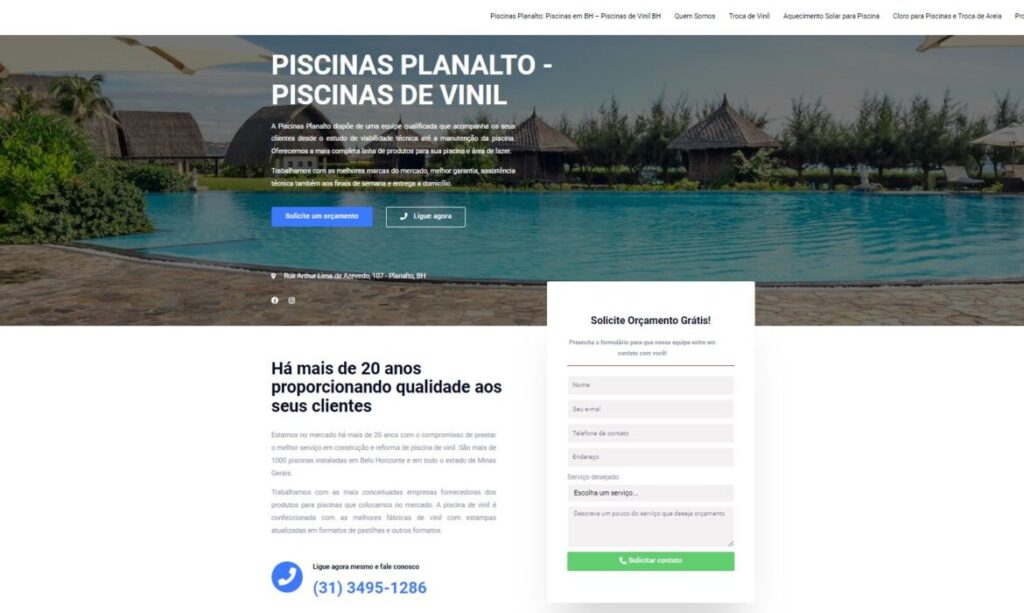 Criação do Site Piscinas Planalto