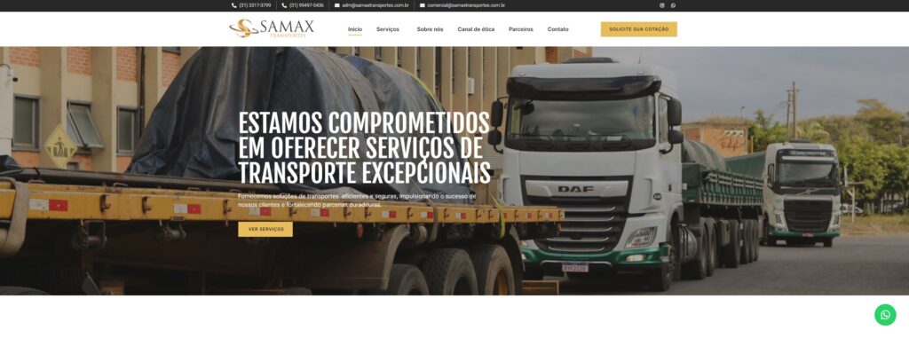 Criação do Site Samax Transportes - Agência Digital HGX