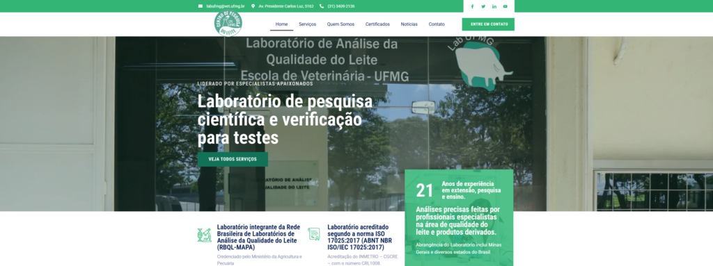 Criação do Site Laboratório de Análise da Qualidade do Leite da Escola de Veterinária da UFMG – LABUFMG - Agência Digital HGX